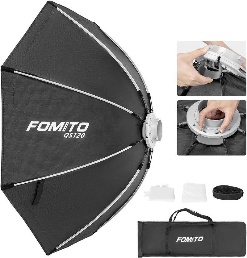 FOMITO 47.2"/120cm Octagonal Softbox, Quick Release Bowens Mount Softbox with Honeycomb Grid, Light Diffusers, Bag for Godox SL-60W SL60IID SL150R SL300R - Image 1